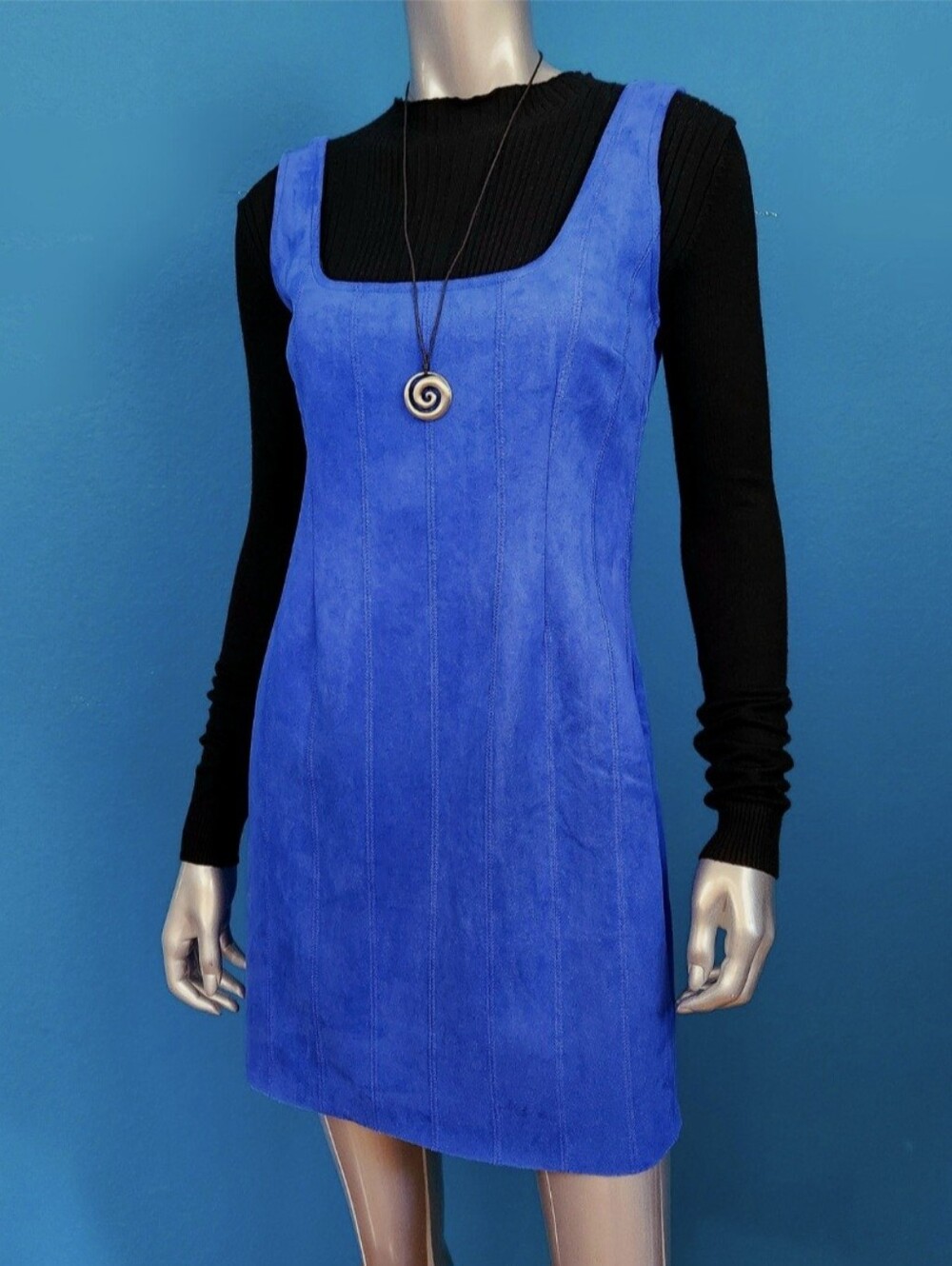 🆕️🌀MISSGUIDED Cobalt Blue Faux Suede Mini Dress w/ Embroidered Accents /(NWOT)